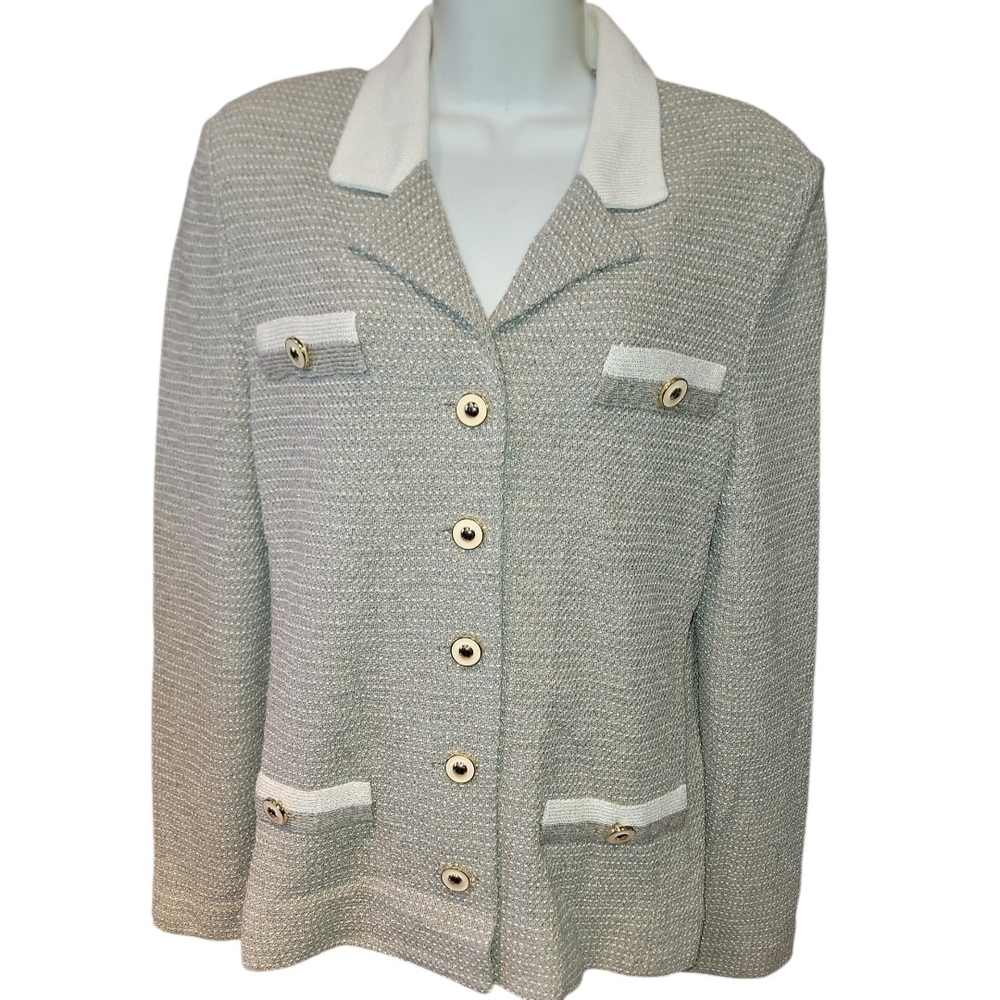 Vintage Castleberry Womans Large Knit Gray Cardigan Made in USA Sz 10